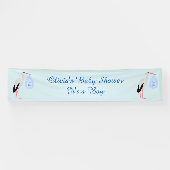 Niedlich Blue Baby Boy Stork Custom Baby Dusche Banner (Horizontal)