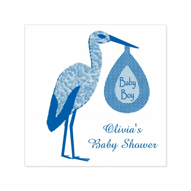 Niedlich Blue Baby Boy Stork Custom Baby Dusche Permastempel (Design)