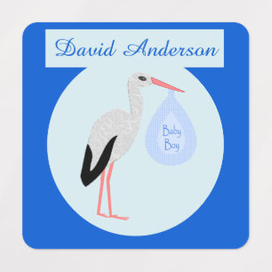 Niedlich Blue Baby Boy Stork Custom Bekleidung Etiketten