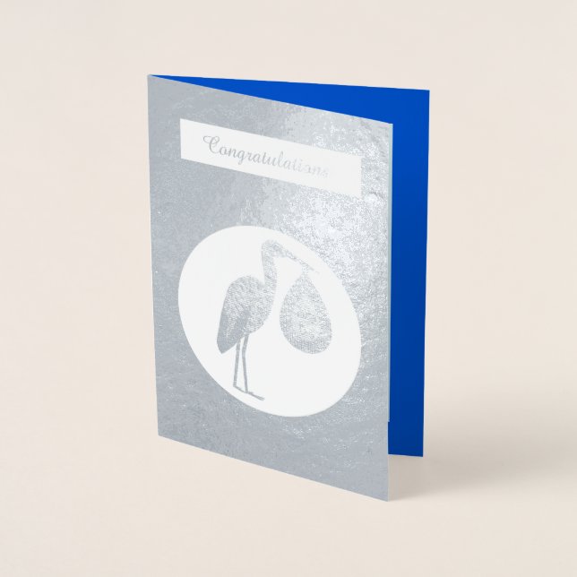 Niedlich Blue Baby Boy Stork Folienkarte (Vorderseite)