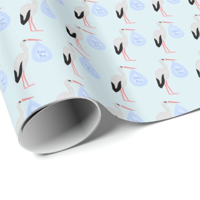 Niedlich Blue Baby Boy Stork Geschenkpapier (Rolleneckpunkt)