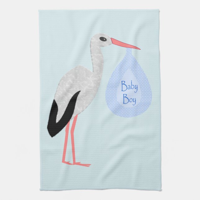 Niedlich Blue Baby Boy Stork Geschirrtuch (Vertikal)
