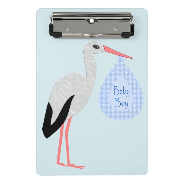 Niedlich Blue Baby Boy Stork Mini Klemmbrett (Vorderseite)
