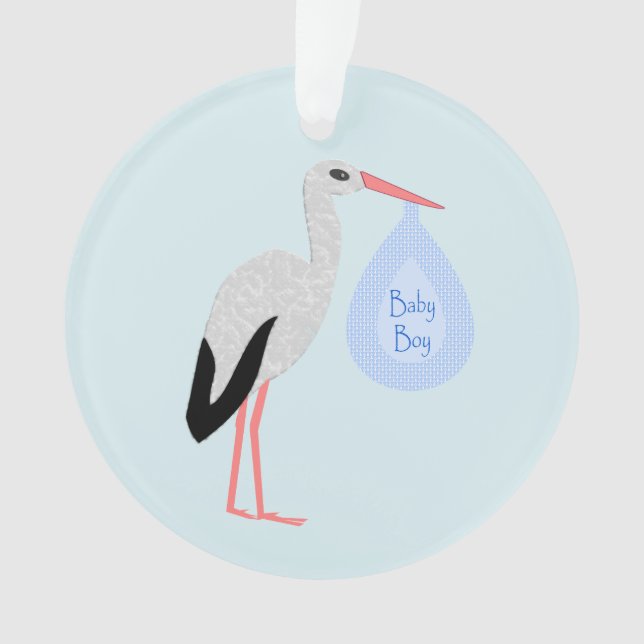 Niedlich Blue Baby Boy Stork Ornament (Vorderseite)