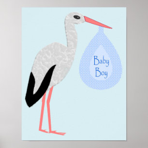 Niedlich Blue Baby Boy Stork Poster
