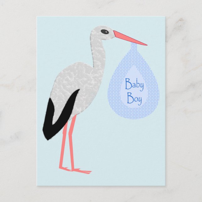 Niedlich Blue Baby Boy Stork Postkarte (Vorderseite)