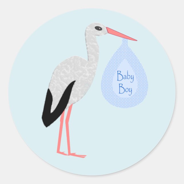 Niedlich Blue Baby Boy Stork Runder Aufkleber (Vorderseite)
