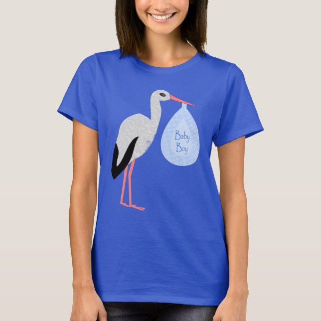 Niedlich Blue Baby Boy Stork T-Shirt (Vorderseite)