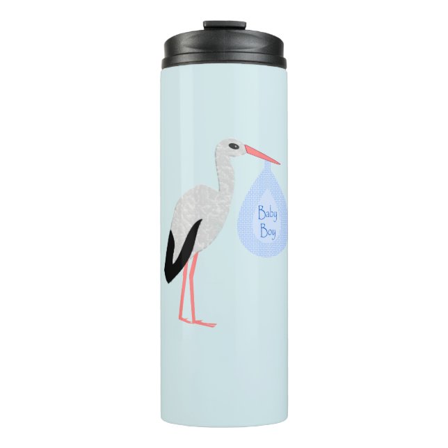 Niedlich Blue Baby Boy Stork Thermosbecher (Vorderseite)