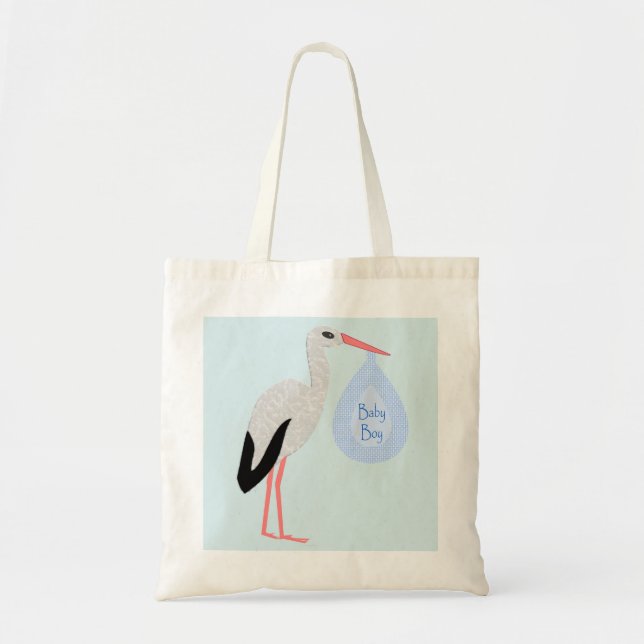 Niedlich Blue Baby Boy Stork Tragetasche (Vorne)