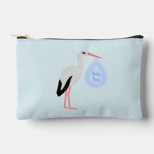 Niedlich Blue Baby Boy Stork Zubehörtasche (Vorderseite)