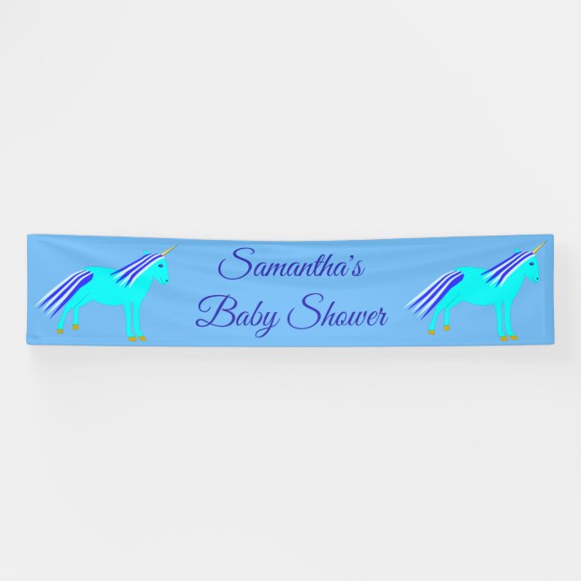 Niedlich Blue Baby Boy Unicorn Custom Baby Shower  Banner (Horizontal)