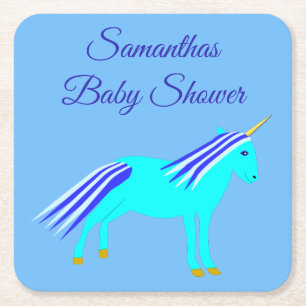 Niedlich Blue Baby Boy Unicorn Custom Baby Shower  Rechteckiger Pappuntersetzer