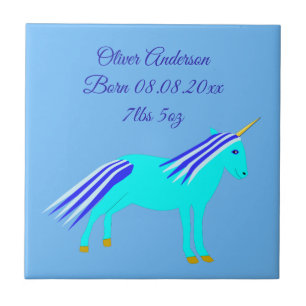 Niedlich Blue Baby Boy Unicorn Custom Birth Fliese