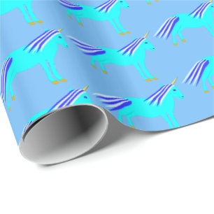 Niedlich Blue Baby Boy Unicorn Gemustert Geschenkpapier