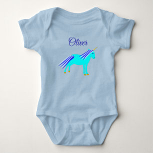 Niedlich Blue Baby Boy Unicorn Individuelle Name Strampler