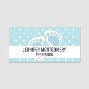 Niedlich Blue Baby Boy's Feet Illustration Namensschild