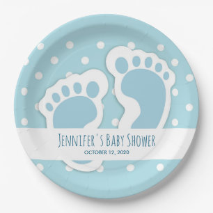 Niedlich Blue Baby Boy's Feet Illustration Pappteller