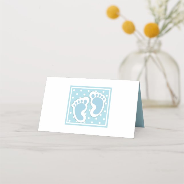 Niedlich Blue Baby Boy's Feet Illustration Platzkarte (Vorderseite)