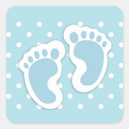 Niedlich Blue Baby Boy's Feet Illustration Quadratischer Aufkleber