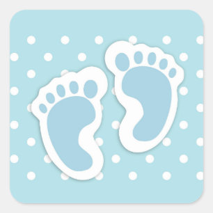 Niedlich Blue Baby Boy's Feet Illustration Quadratischer Aufkleber