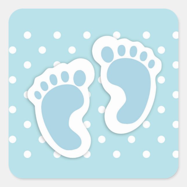Niedlich Blue Baby Boy's Feet Illustration Quadratischer Aufkleber (Vorderseite)