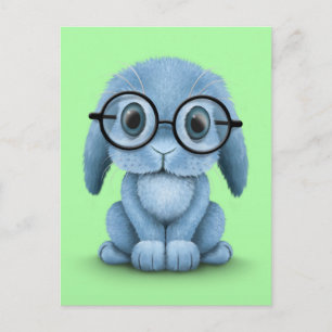 Niedlich Blue Baby Bunny Wearing Brillen auf Green Postkarte