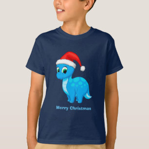 Niedlich Blue Baby Dinosaurier mit Weihnachtsmannm T-Shirt