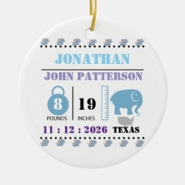 Niedlich Blue Baby Elephant Birth Ankündigung Keramik Ornament