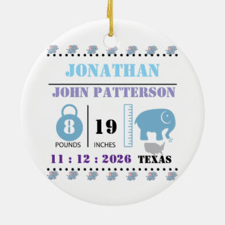 Niedlich Blue Baby Elephant Birth Ankündigung Keramik Ornament