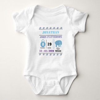Niedlich Blue Baby Elephant Birth Ankündigung Strampler