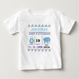 Niedlich Blue Baby Elephant Birth Ankündigung T-shirt