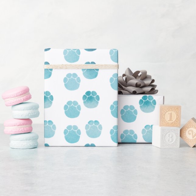Niedlich Blue Baby Elephant Footprints Geschenkpapier (Babyparty)