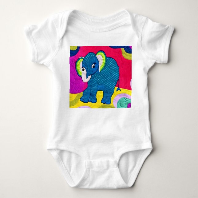Niedlich Blue Baby Elephant - quillike Design Baby Strampler (Vorderseite)