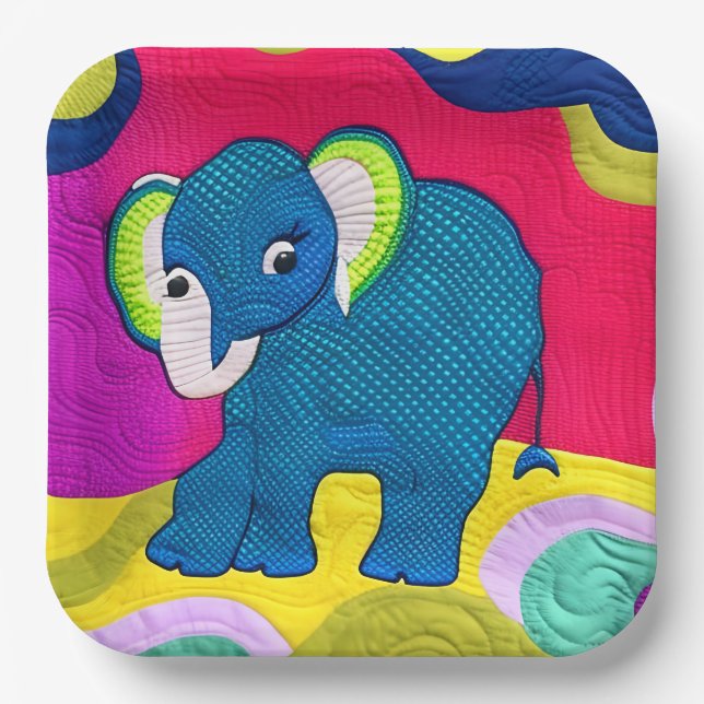 Niedlich Blue Baby Elephant - quillike Design Pappteller (Vorderseite)