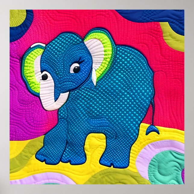 Niedlich Blue Baby Elephant - quillike Design Post Poster (Vorne)