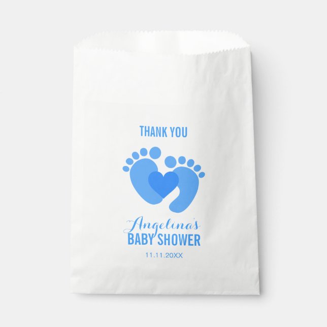 Niedlich Blue BABY FEET Heart BOY Baby Dusche Geschenktütchen (Vorderseite)
