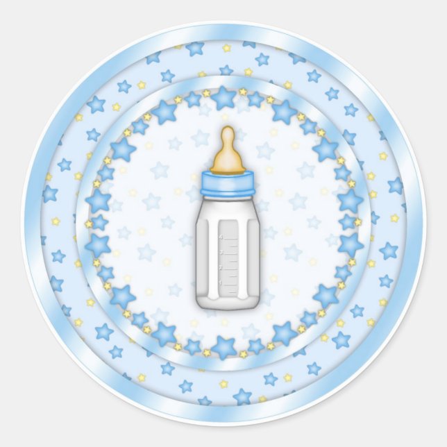 Niedlich Blue Baby Flasche Baby Dusche Siegel Runder Aufkleber (Vorderseite)