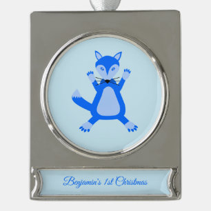 Niedlich Blue Baby Fox Custom First Christmas Banner-Ornament Silber