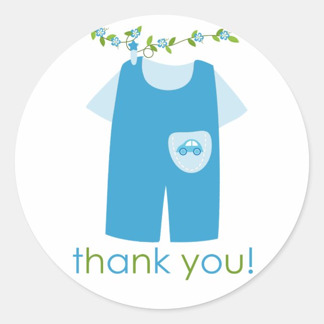 Niedlich Blue Baby Outfit Danke Sticker (Vorderseite)