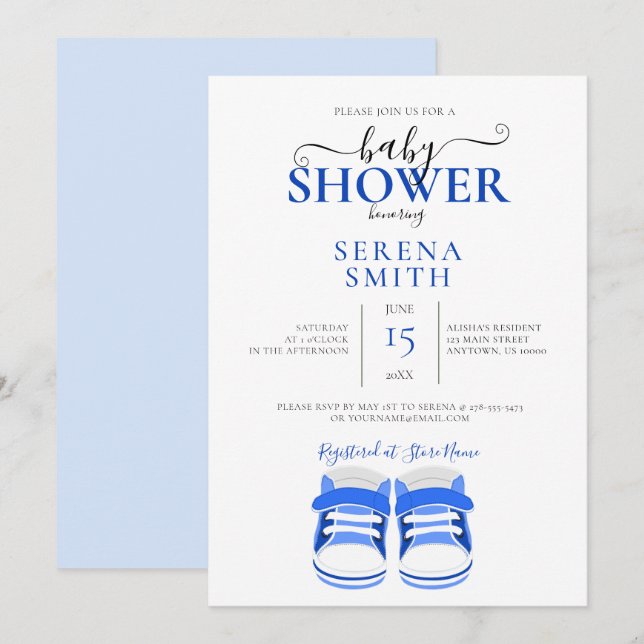 Niedlich Blue Baby Shoes BABY SHOWER Einladung (Vorne/Hinten)