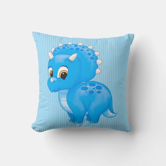 Niedlich Blue Baby Triceratops Dinosaurier Kissen (Vorderseite)
