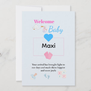 Niedlich Blue Baby Welcome Card   Personalisiert N Einladung