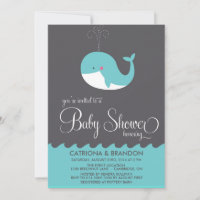 Niedlich Blue Baby Whale Baby Dusche einladen