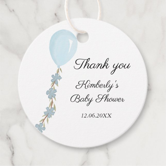 Niedlich Blue Balloon Baby Dusche Geschenkanhänger (Vorderseite)