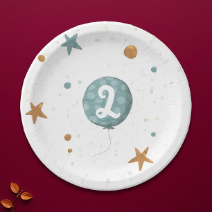 Niedlich Blue Balloon Boy 2. Geburtstag Party Pappteller