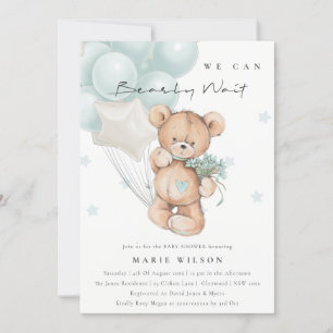 Niedlich Blue Bearly Wait Balloon Baby Dusche einl Dankeskarte