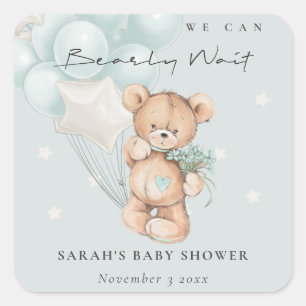 Niedlich Blue Bearly Wait Bear Balloon Baby Showdu Quadratischer Aufkleber
