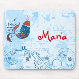Niedlich Blue Bird Girly Retro Blumenmode Mousepad