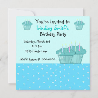 Niedlich Blue Birthday Cupcakes Einladung